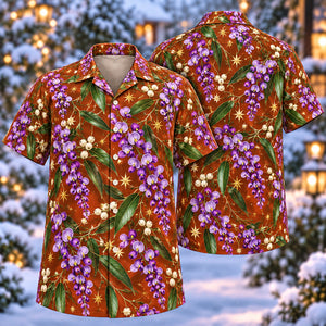 Christmas Purple Coral Pea Copper Aloha Hawaiian Shirt
