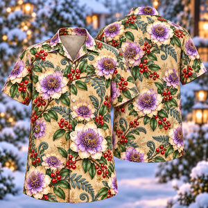 Christmas Purple Scabiosa Sand Aloha Hawaiian Shirt
