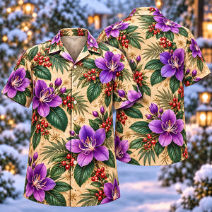 Christmas Purple Tibouchina Sand Aloha Hawaiian Shirt
