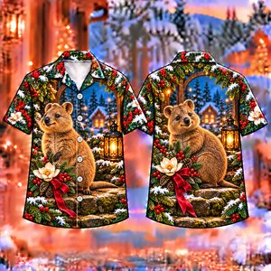 Christmas Quokka Lantern Welcome Print Hawaiian Shirt