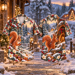 Christmas Red Squirrel Woodland Home Russet Sage Hawaiian Shirt