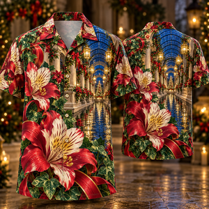 Christmas Ruby Alstroemeria Ivory Ribbon Emerald Ivy Sapphire Lantern Arched Watergarden Hawaiian Shirt