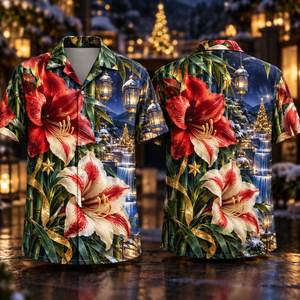 Christmas Ruby Amaryllis Ivory Star Emerald Bamboo Sapphire Snowy Lantern Glass Cascade Hawaiian Shirt
