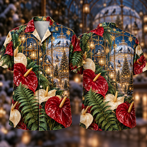Christmas Ruby Anthurium Ivory Star Emerald Fern Sapphire Crystal Aviary Hawaiian Shirt
