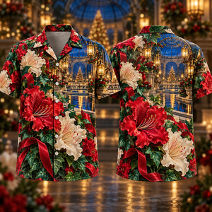 Christmas Ruby Azalea Ivory Ribbon Emerald Ivy Sapphire Lantern Oval Wintergarden Hawaiian Shirt