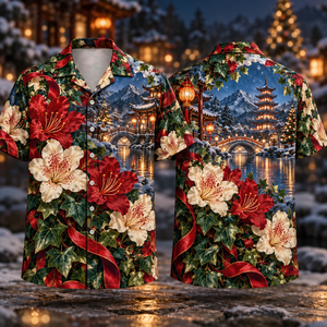 Christmas Ruby Azalea Ivory Ribbon Emerald Ivy Sapphire Snowy Pagoda Island Hawaiian Shirt
