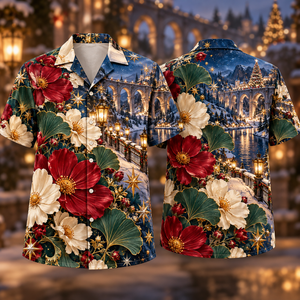 Christmas Ruby Cosmos Ivory Star Emerald Ginkgo Sapphire Snowy Viaduct Hawaiian Shirt