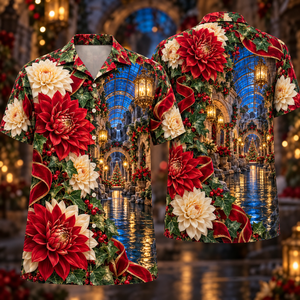 Christmas Ruby Dahlia Ivory Ribbon Emerald Holly Sapphire Lantern Vaulted Grotto Canal Hawaiian Shirt