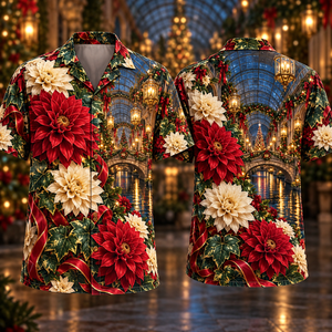 Christmas Ruby Dahlia Ivory Ribbon Emerald Ivy Sapphire Lantern Glass Canal Hawaiian Shirt