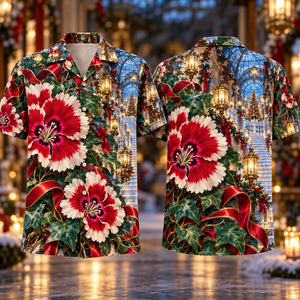 Christmas Ruby Dianthus Ivory Ribbon Emerald Ivy Sapphire Lantern Crystal Staircase Hawaiian Shirt