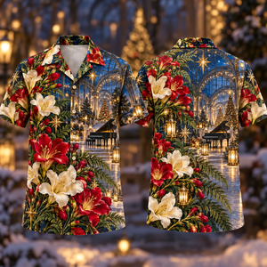 Christmas Ruby Freesia Ivory Star Emerald Foliage Sapphire Music Conservatory Hawaiian Shirt