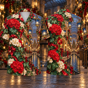 Christmas Ruby Geranium Ivory Ribbon Emerald Ivy Sapphire Lantern Canal Hall Hawaiian Shirt