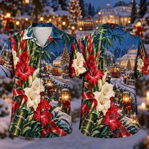 Christmas Ruby Gladiolus Ivory Ribbon Emerald Bamboo Sapphire Snowy Tram Garden Hawaiian Shirt