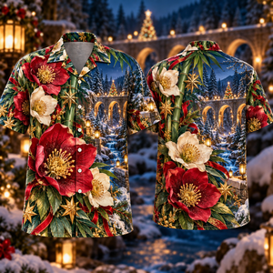 Christmas Ruby Hellebore Ivory Star Emerald Bamboo Sapphire Snowy Lantern Forest Viaduct Hawaiian Shirt