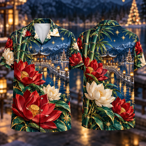 Christmas Ruby Lotus Ivory Star Emerald Bamboo Sapphire Snowy Lantern Lake Pavilion Hawaiian Shirt