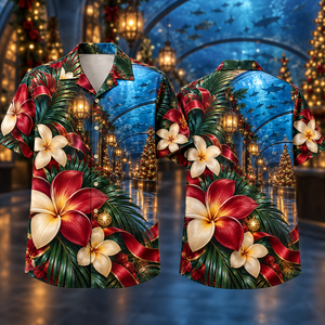 Christmas Ruby Plumeria Ivory Ribbon Emerald Palm Sapphire Aquarium Hall Hawaiian Shirt