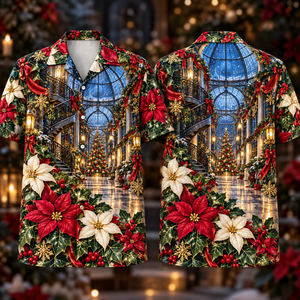 Christmas Ruby Poinsettia Ivory Ribbon Emerald Ivy Sapphire Lantern Snowy Spiral Glasshouse Hawaiian Shirt
