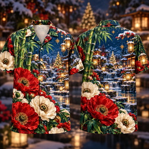 Christmas Ruby Poppy Ivory Star Emerald Bamboo Sapphire Snowy Lantern Water Garden Hawaiian Shirt