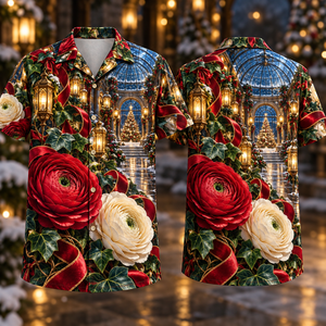 Christmas Ruby Ranunculus Ivory Ribbon Emerald Ivy Sapphire Lantern Dome Arcade Hawaiian Shirt