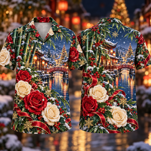 Christmas Ruby Rose Ivory Ribbon Emerald Bamboo Sapphire Lantern Snowy Canal Pavilion Hawaiian Shirt