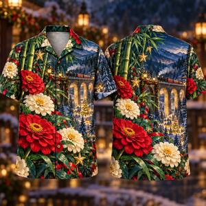 Christmas Ruby Zinnia Ivory Star Emerald Bamboo Sapphire Snowy Lantern Railway Viaduct Hawaiian Shirt