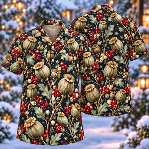 Christmas Sage Poppy Seedcapsule Navy Aloha Hawaiian Shirt