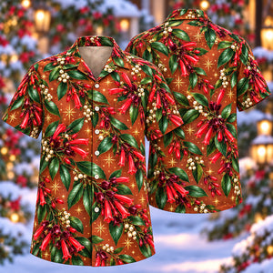 Christmas Scarlet Lipstick Plant Copper Aloha Hawaiian Shirt
