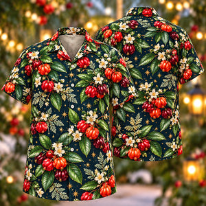Christmas Scarlet Pitanga Navy Aloha Hawaiian Shirt