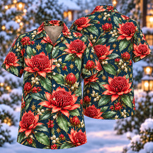 Christmas Scarlet Waratah Sapphire Aloha Hawaiian Shirt