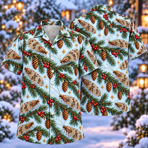 Christmas Sepia Brown Lacewing Spruce Aloha Hawaiian Shirt