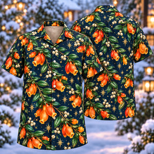 Christmas Tangerine Goldfish Plant Sapphire Aloha Hawaiian Shirt