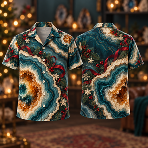 Christmas Teal Agate Amber Crystal Hawaiian Shirt