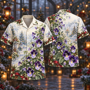Christmas Torenia Violet Ivory Stair Garden Hawaiian Shirt
