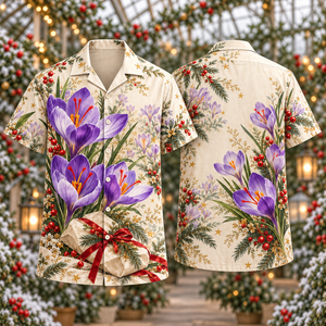 Christmas Violet Crocus Ivory Ribbon Hawaiian Shirt