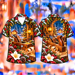 Christmas Woodworker Curling Shavings Print Hawaiian Shirt