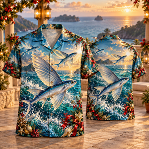 Christmas Flying Fish Hawaiian Shirt