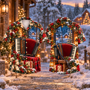Christmas Accordion Fireside Melody Print Hawaiian Shirt