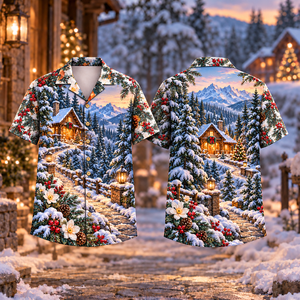 Christmas Alpine Cabin Trail Spruce Glacial Hawaiian Shirt