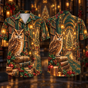 Christmas Amber Owl Emerald Library Lantern Corridor Hawaiian Shirt