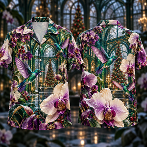 Christmas Amethyst Hummingbird Frosted Orchid Atrium Hawaiian Shirt