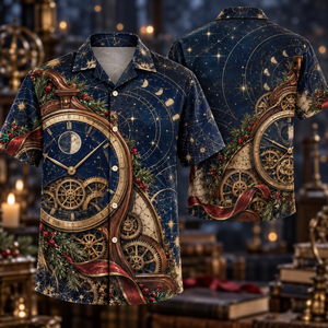 Christmas Astronomical Clock Sapphire Gears Hawaiian Shirt