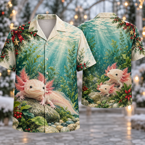Christmas Axolotl Teal Aquatic Garden Hawaiian Shirt