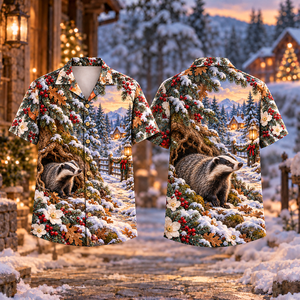 Christmas Badger Woodland Threshold Charcoal Moss Hawaiian Shirt