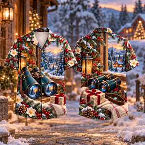 Christmas Birdwatcher Winter Lookout Print Hawaiian Shirt