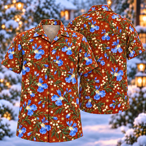 Christmas Blue Lechenaultia Copper Aloha Hawaiian Shirt