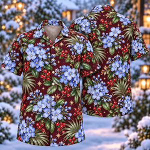 Christmas Blue Plumbago Wine Aloha Hawaiian Shirt