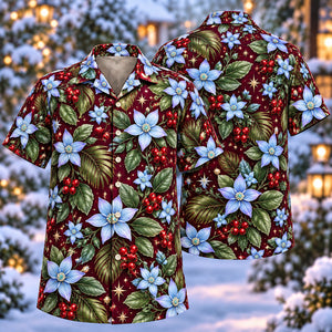 Christmas Blue Starflower Wine Aloha Hawaiian Shirt