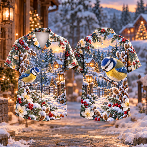 Christmas Blue Tit Frost Jewel Cobalt Lemon Hawaiian Shirt