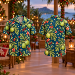 Christmas Breadfruit Leaf Petrol Aloha Hawaiian Shirt