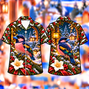 Christmas Broadbill Lantern Blossom Print Hawaiian Shirt